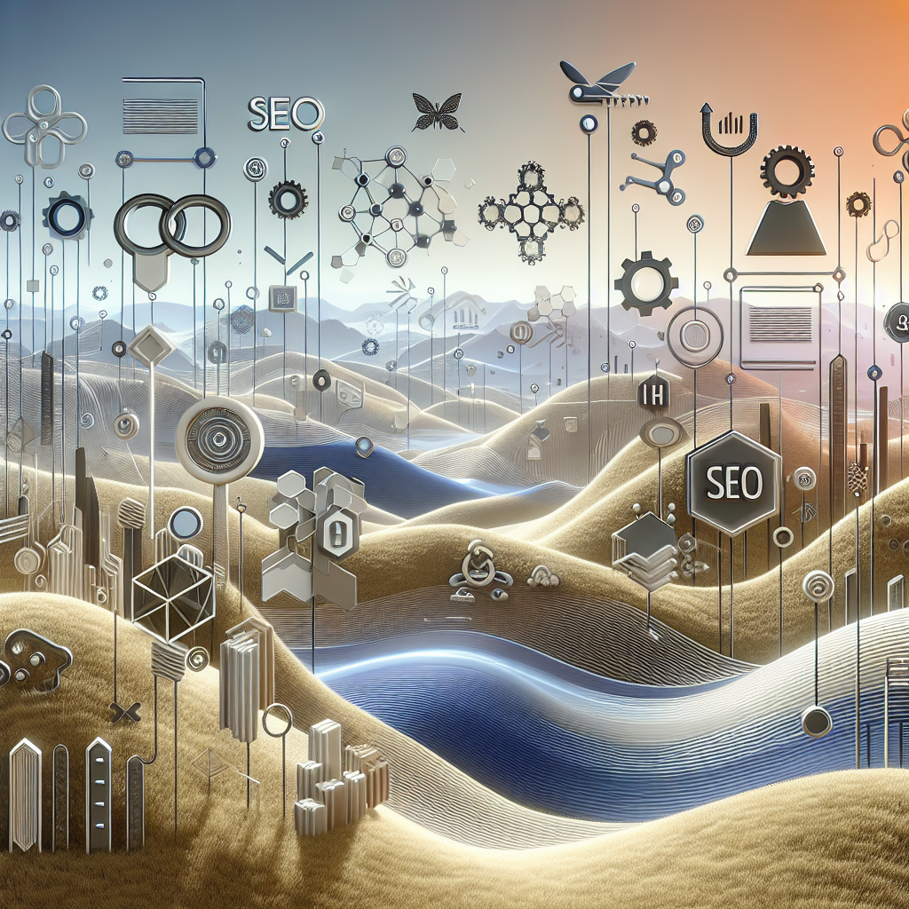 abstract digital landscape of connecting algorithms creating SEO-focused articles